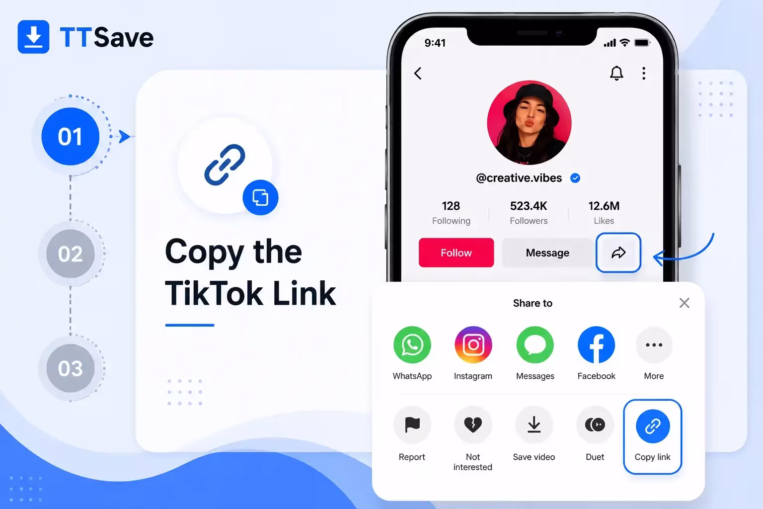 Copy a TikTok profile or video link