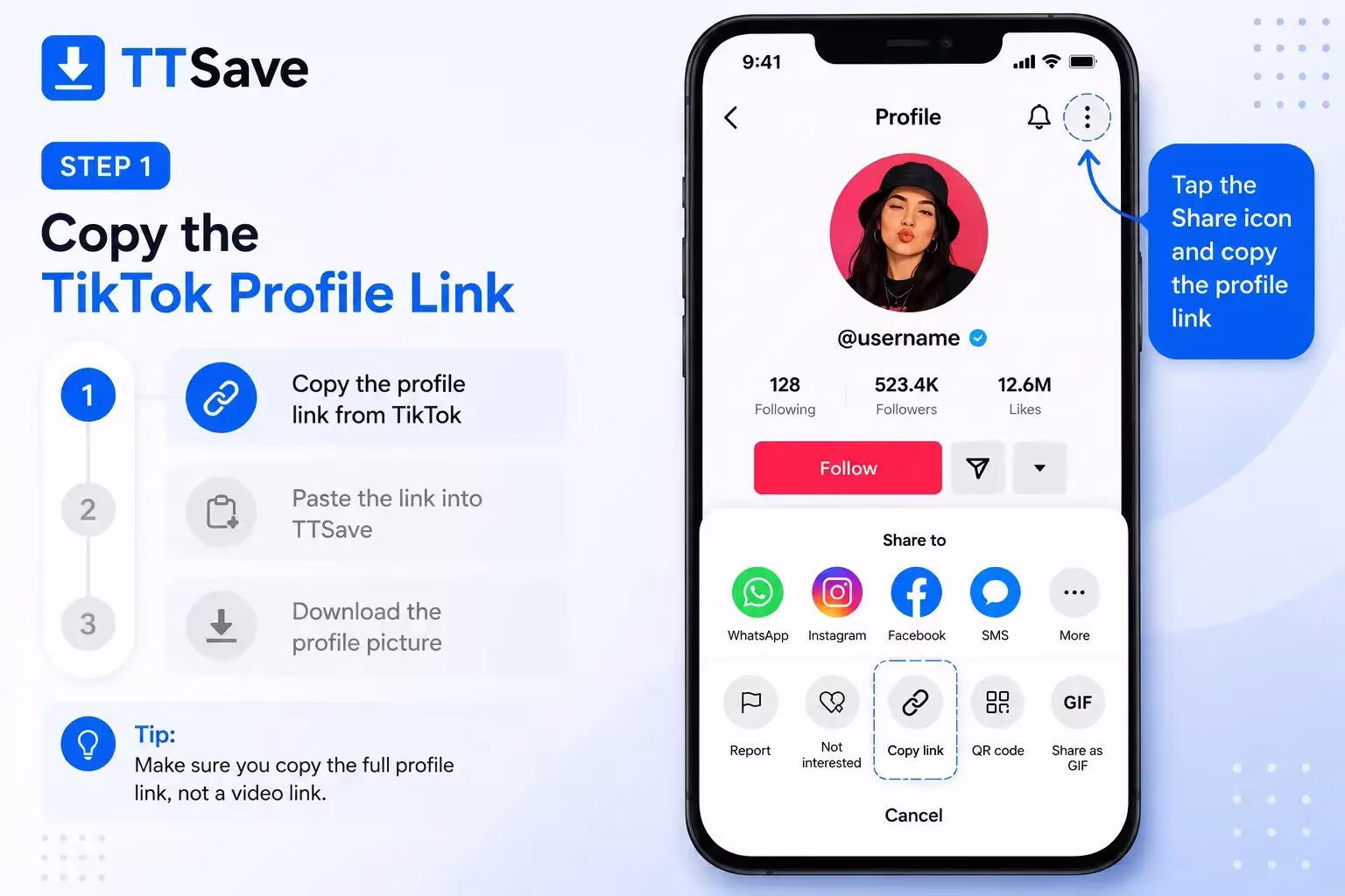 Copy a TikTok profile link