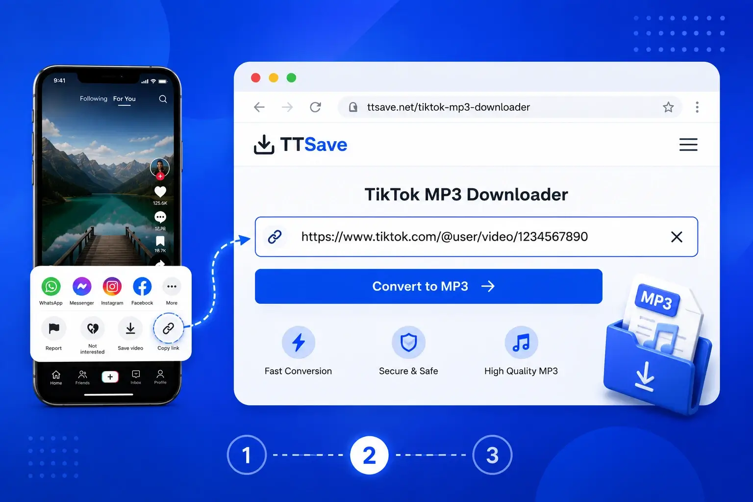 Paste a TikTok link into the TTSave MP3 converter